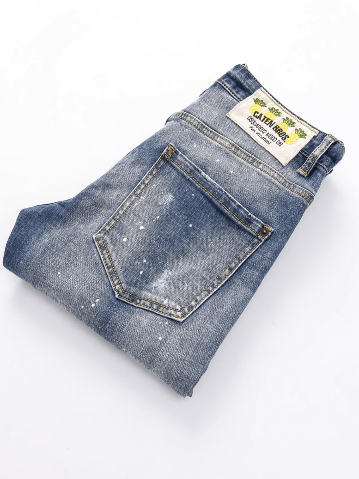 White Blue Washed Paint Jeans