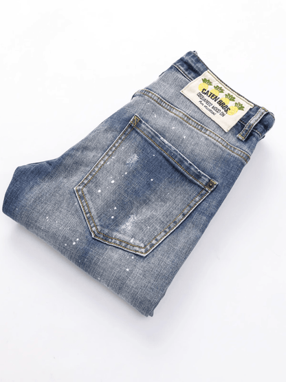 White Blue Washed Paint Jeans