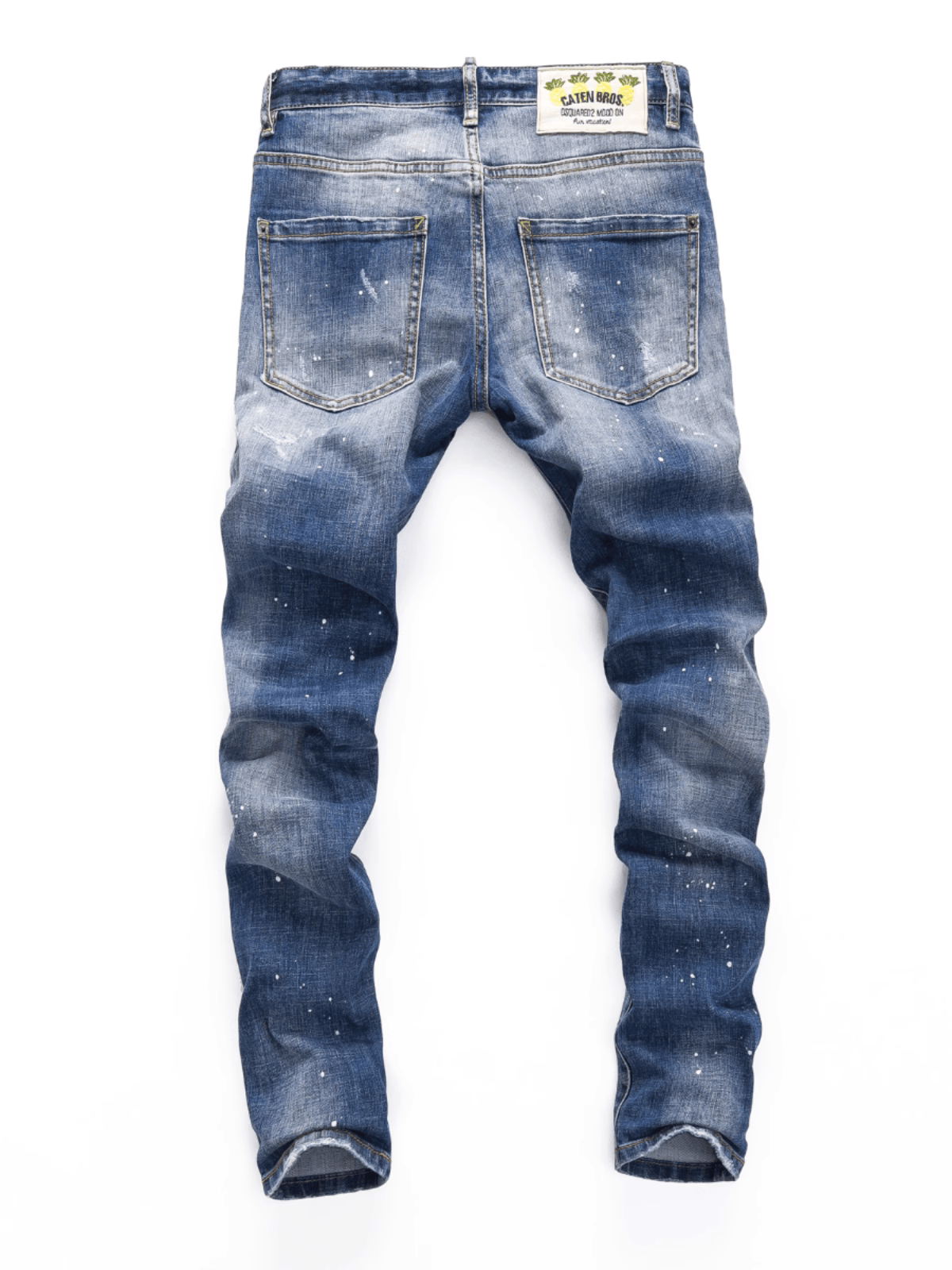 White Blue Washed Paint Jeans