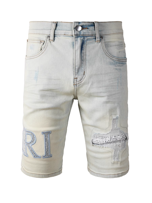 White Rhinestone Writing Jeans